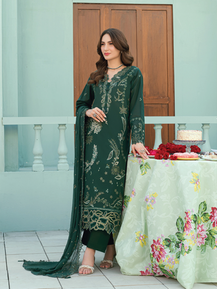 Rujhan Luxury Lawn Unstitched 3-Piece Dark Green