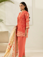 Zellbury Peach 3-Piece Digital Printed Lawn Unstitched Suit - Image 3