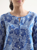 Saya 2-Piece Unstitched Premium Printed Self Stripe Lawn Suit Blue - Image 3