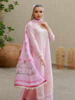 Zellbury Chikankari Embroidered 3-Piece Unstitched Cotton Suit Pink - Image 3