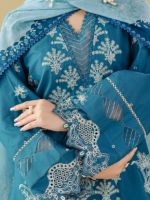 Zellbury Chikankari Embroidered Unstitched Cotton Suit  Teal Blue - Image 3
