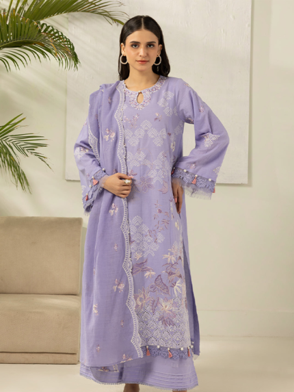Signature Zellbury 3Pc Unstitched Embroidered Lilac Lawn Suit WUS26E30516