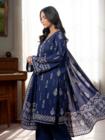 Zellbury Unstitched 3Piece Paste Print Lawn Navy Blue Suit WUS26X30559 - Image 3