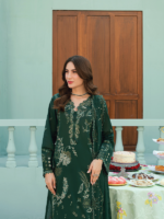 Rujhan Luxury Lawn’ 26 Eid Collection 3-Piece Suit Dark Green - Image 3
