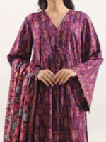Saya Printed Pashmina 3-Piece Unstitched Suit Magenta - Image 4