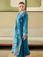 Zellbury Chikankari Embroidered Unstitched Cotton Suit  Teal Blue - Image 4