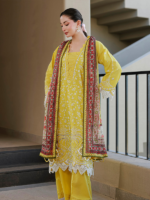 Zellbury Chikankari Embroidered 3Pc Unstitched Cotton Suit Lime - Image 5