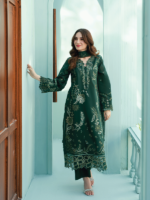 Rujhan Luxury Lawn’ 26 Eid Collection 3-Piece Suit Dark Green - Image 4