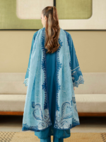 Zellbury Chikankari Embroidered Unstitched Cotton Suit  Teal Blue - Image 5