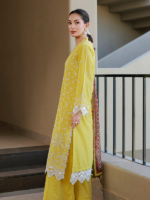 Zellbury Chikankari Embroidered 3Pc Unstitched Cotton Suit Lime - Image 4