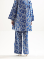 Saya 2-Piece Unstitched Premium Printed Self Stripe Lawn Suit Blue - Image 6