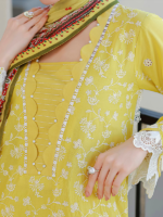 Zellbury Chikankari Embroidered 3Pc Unstitched Cotton Suit Lime - Image 3