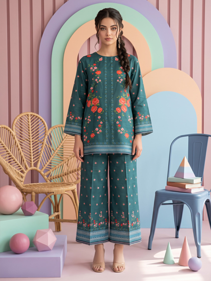 Cocoon Basic Chapter 3 Unstithed 2piece Printed Lawn cord set Teal Green