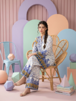 RegaliaTextile Coccon Basic Unstitched 2Pc Printed Lawn Blue & White - Image 2