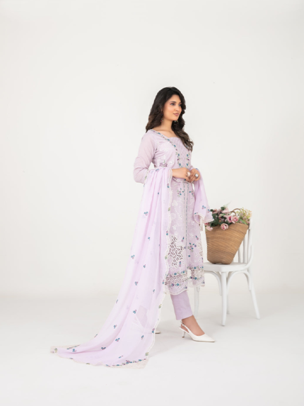 "Tawakkal Fabrics 3-Piece Unstitched Embroidered Slub Lawn Suit Lilac"