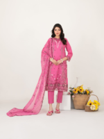 "Tawakkal Fabrics 3-Piece Unstitched Embroidered Slub Lawn Suit Hot Pink"