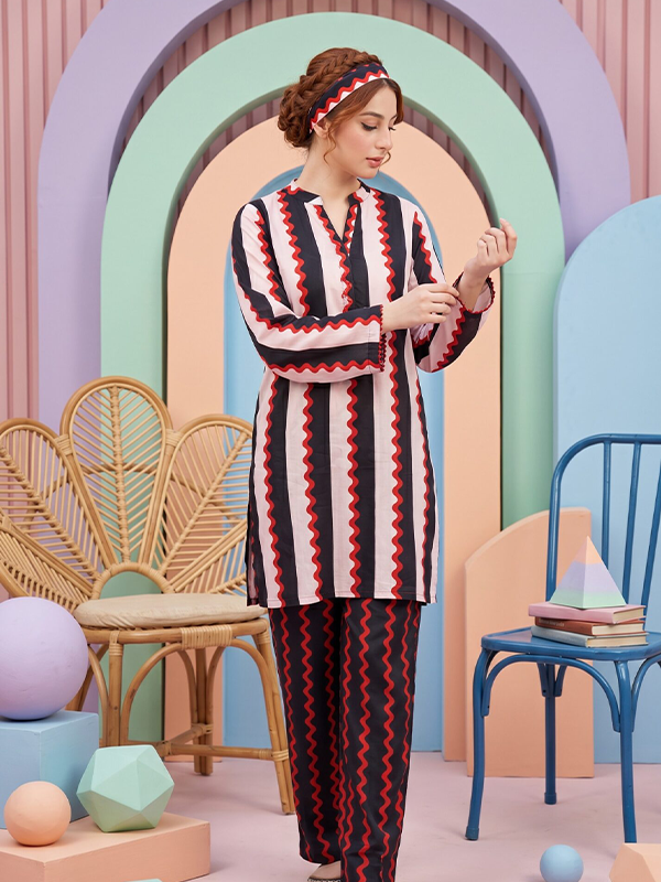 01 Cocoon Basic Chapter 3 Unstithed 2piece Printed Lawn cord set Black