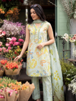 AlZohaib COCO CORDS 3Piece Printed Unstitched Lawn Suit Mint Green - Image 2