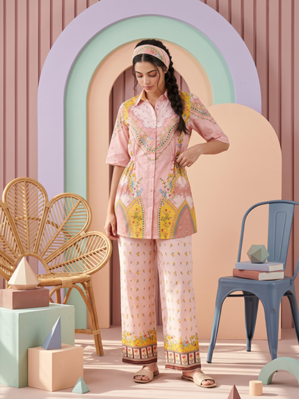 Cocoon Basic Chapter 3 Unstithed 2piece Printed Lawn cord set Peach