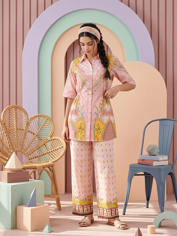 03 Cocoon Basic Chapter 3 Unstithed 2piece Printed Lawn cord set Peach