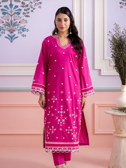 Zellbury 2-Piece Unstitched Embroidered Lawn Suit Pink