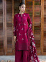 Zellbury 3-Piece Unstitched Jacquard Lawn Suit Maroon