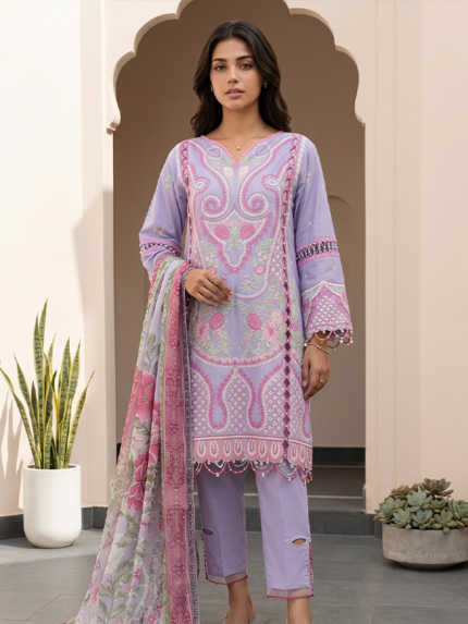 Zellbury 3-Piece Unstitched Embroidered Lawn Suit Lilac