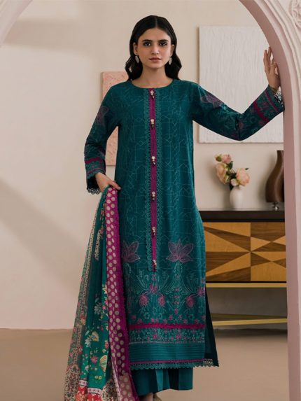 Zellbury 3-Piece Unstitched Embroidered Lawn Suit Green