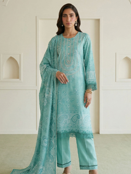 Zellbury 3-Piece Unstitched Printed Lawn Suit Mint Green