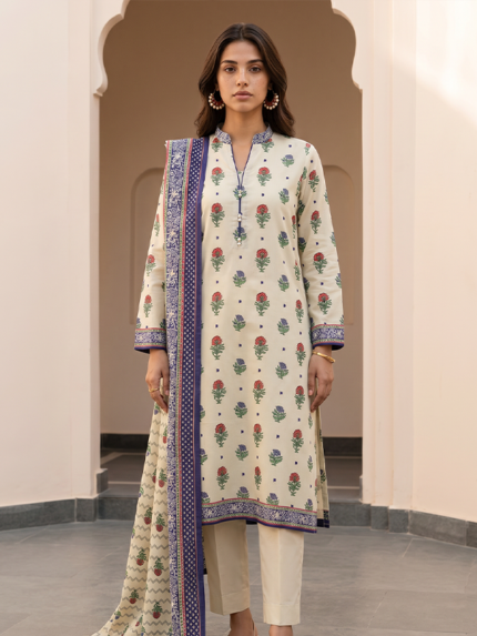Zellbury 3-Piece Unstitched Printed Lawn Suit Off White