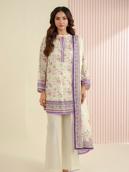 Zellbury 3-Piece Unstitched Printed Lawn Suit Beige