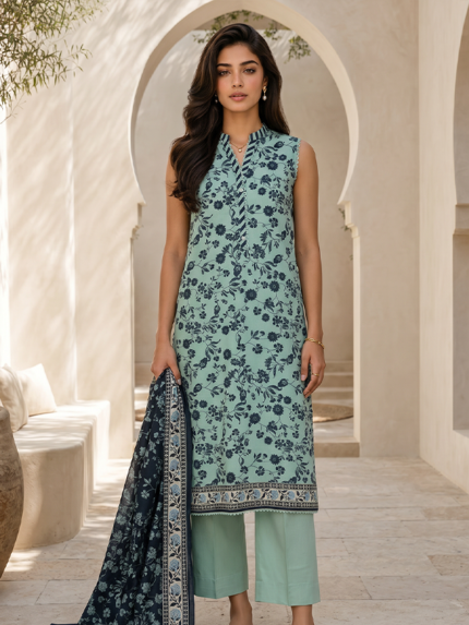 Zellbury 3-Piece Unstitched Printed Lawn Suit Mint Green