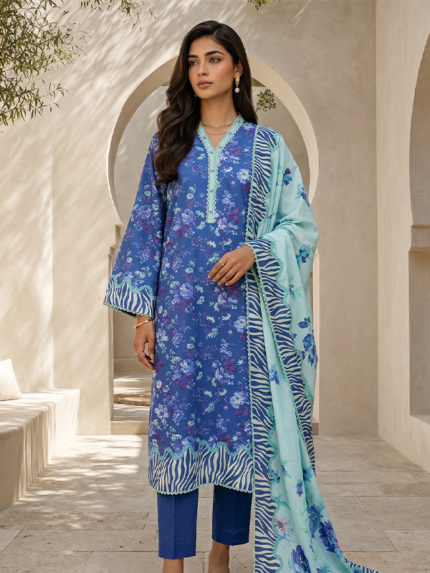 Zellbury 3-Piece Unstitched Printed Lawn Suit Blue