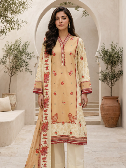 Zellbury 3-Piece Unstitched Printed Lawn Suit Off White