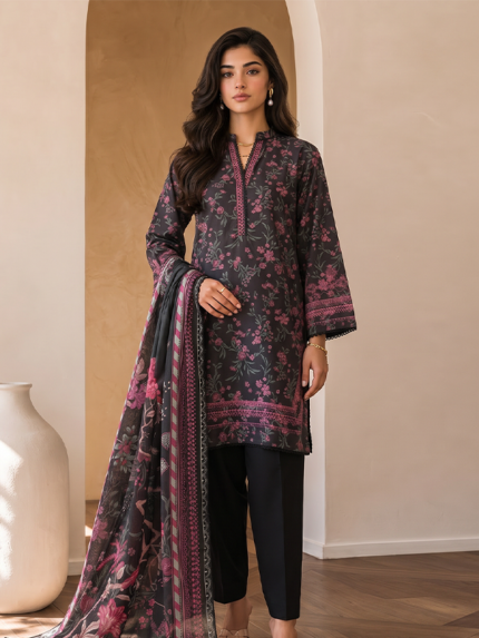 Zellbury 3-Piece Unstitched Printed Lawn Suit Black