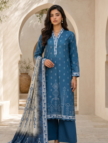 Zellbury 3-Piece Unstitched Printed Lawn Suit Blue