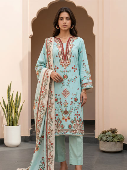 Zellbury 3-Piece Unstitched Printed Lawn Suit Blue