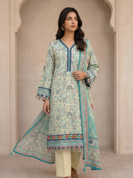 Zellbury 3-Piece Unstitched Printed Lawn Suit Sky Blue