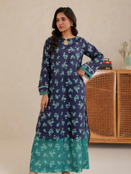 Zellbury 2-Piece Unstitched Printed Lawn Aqua Blue