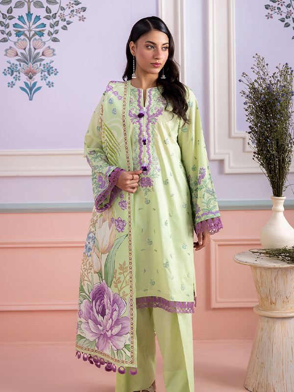 02 Zellbury 3-Piece Unstitched Embroidered Lawn Suit Sage Green