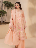 Zellbury 3-Piece Unstitched Embroidered Lawn Suit Peach
