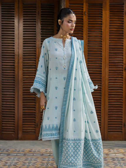 Zellbury 3-Piece Unstitched Jacquard Lawn Suit Sky Blue