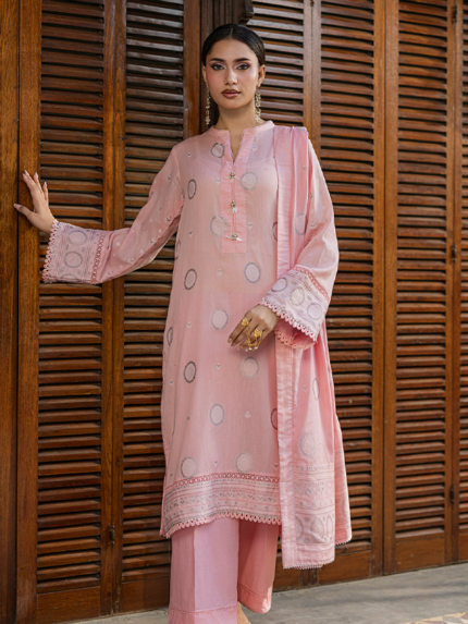 Zellbury 3-Piece Unstitched Jacquard Lawn Suit Tea Pink