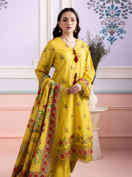 Zellbury 3-Piece Unstitched Embroidered Lawn Suit Olive Green