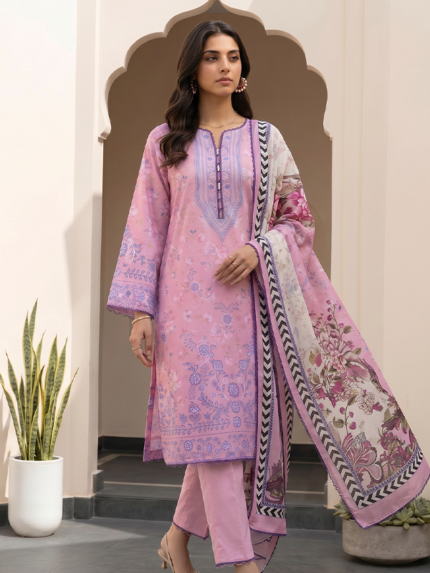 Zellbury 3-Piece Unstitched Printed Lawn Suit Pink