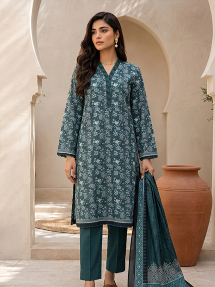 Zellbury 3-Piece Unstitched Printed Lawn Suit Green