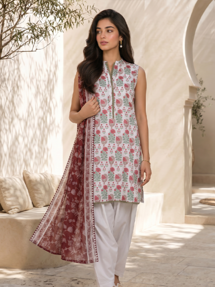 Zellbury 3-Piece Unstitched Printed Lawn Suit Off White
