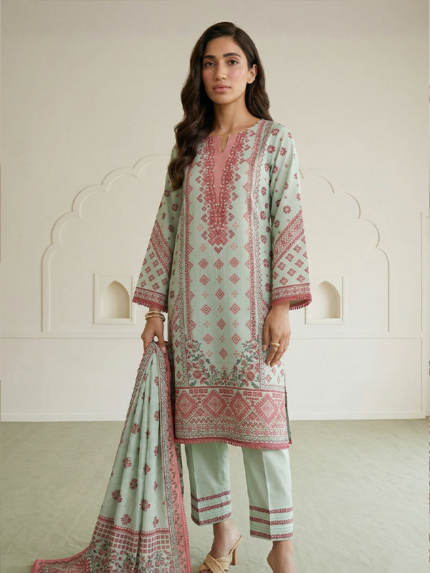 Zellbury 3-Piece Unstitched Printed Lawn Suit Sage Green