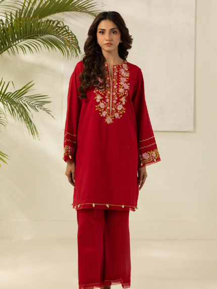 Zellbury 2-Piece Unstitched Embroidered Textured Lawn Red