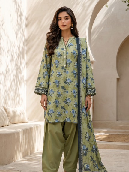 Zellbury 3-Piece Unstitched Printed Lawn Green WUS26E30580